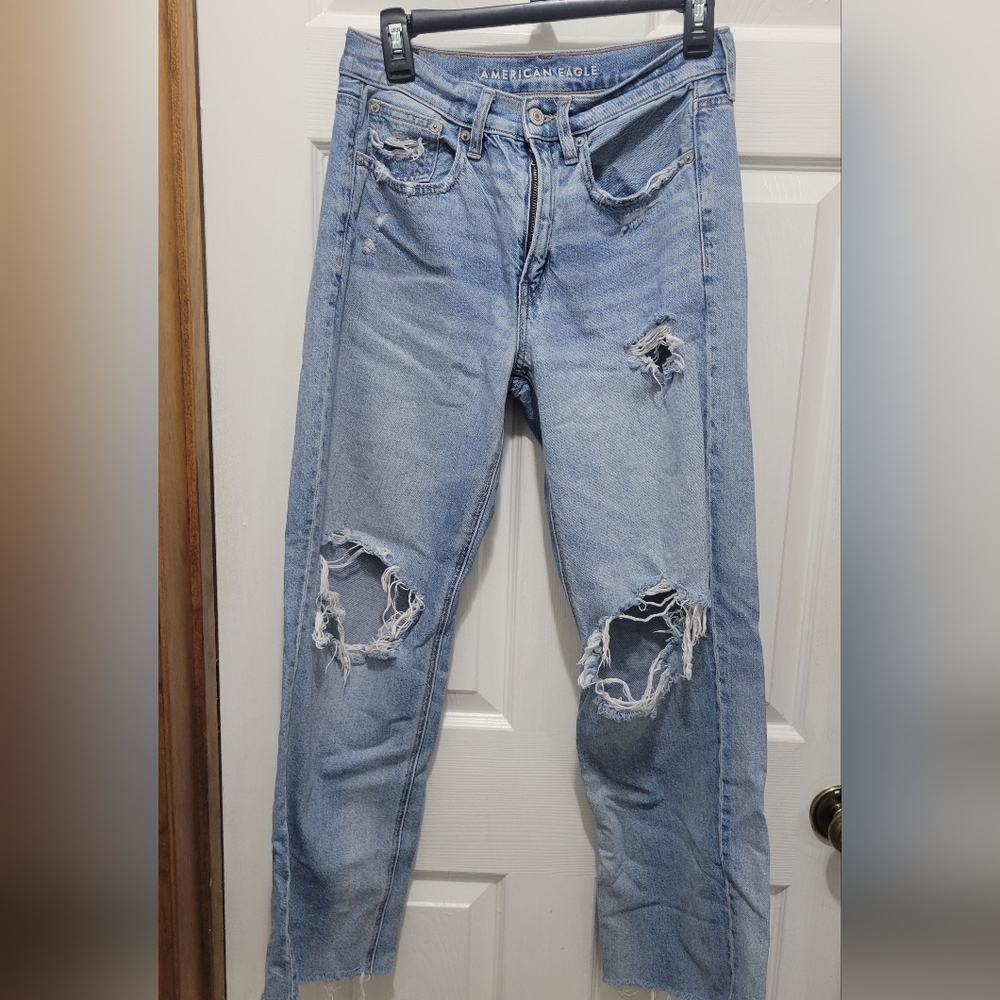 American Eagle Strigid Ripped Mom Jean